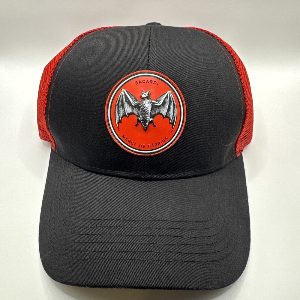 Bacardi Rum Bat Logo Snapback Mesh Trucker Hat Red/Black